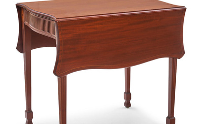 FEDERAL-STYLE MAHOGANY CARVED AND INLAID BENCH-MADE PEMBROKE TABLE