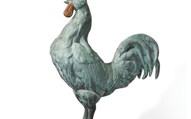 FINE MOLDED FULL-BODIED SHEET COPPER ROOSTER WEATHERVANE, LATE 19TH CENTURY