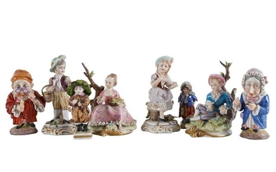 FOUR PAIRS OF CONTINENTAL PORCELAIN FIGURES