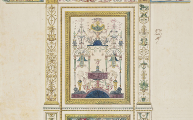 FRANCOIS-JOSEPH BÉLANGER (PARIS 1744-1818), Étude de décor mural avec sphinge, putti ailés, oiseaux et arabesques