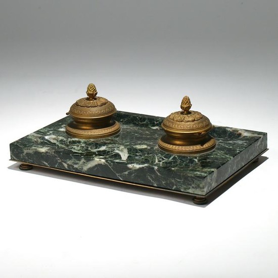 FRENCH DORE BRONZE & MARBLE DOUBLE INK STAND