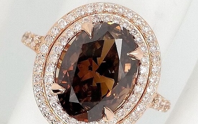 Fabulous 3.32ct Fancy Dark Orange Brown and 0.60ct White Diamonds - 14 kt. Pink gold - Ring - ***No Reserve Price***