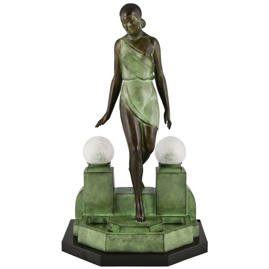 Fayral, Pierre Le Faguays - Max Le Verrier - Lamp Art Deco style woman by a fountain