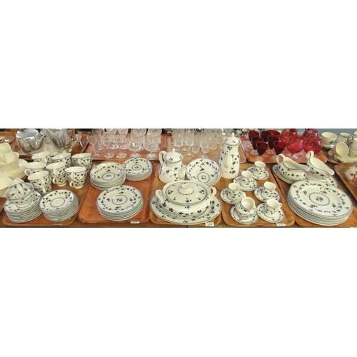 Five trays of Royal Doulton 'Yorktown' blue and white dinner...