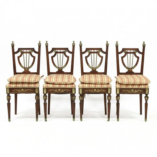 Four Louis XVI Style Carved Mahogany Side Chairs