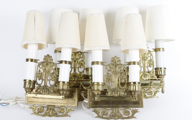 Four double-armed wall sconces in gilt brass, empire style, first half of the 20th century (4)