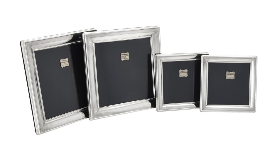 Four silver mounted square photo frames