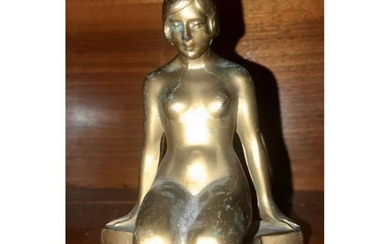 French Art Deco Nude Girl Bronzed Bookend Sculpture