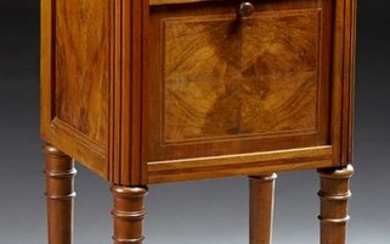French Carved Walnut Marble Top Nightstand, c. 1870