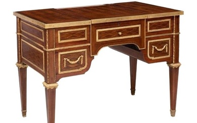French Design, Louis XVI, Small Desk, Vanity, Brown Parquetry, Marquetry, 1900s