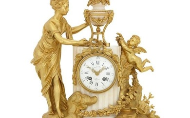 French Gilt-Bronze and Marble Figural Clock