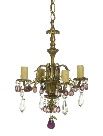 French Petite Bronze and Crystal Chandelier
