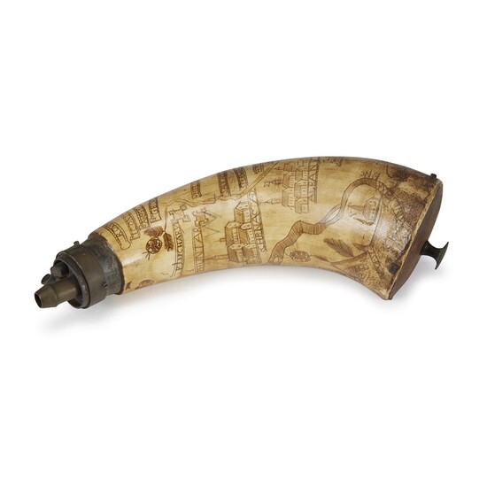 French and Indian War engraved powder horn 18th century