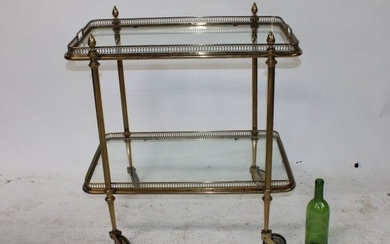 French mid-century 2-tier brass & glass tea cart