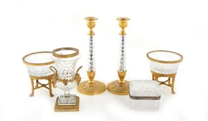 French style gilt-metal mounted glass table articles (6pcs)