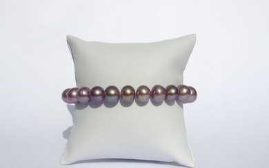 Freshwater pearls - Bracelet - 10.5-11mm Deep Purple Edison Pearls With Greenish Overtones