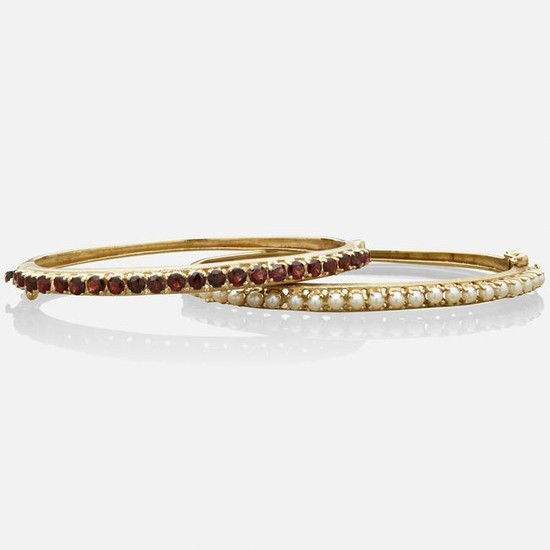 Garnet or seed pearl bangle bracelets