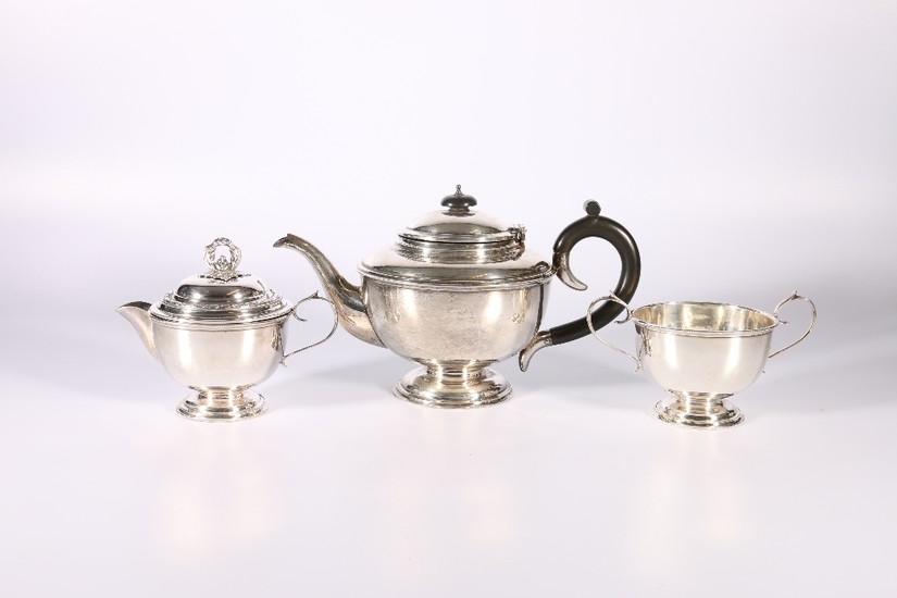 George V Art Deco period silver three piece tea set by ...