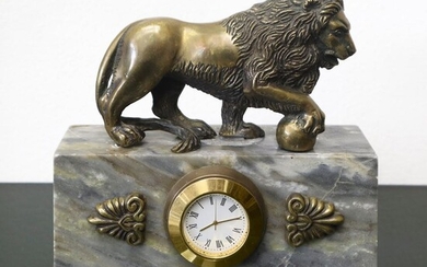 Gilt bronze lion with clock