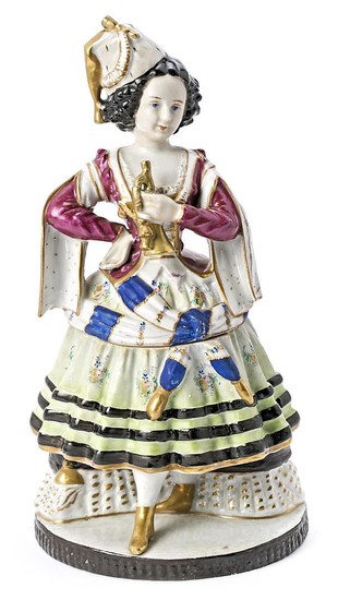 "Girl with a trumpet", French sculpture-box inOld Paris porcelain, mid 19th Century.
