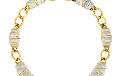 Gold, Carved Rock Crystal and Diamond Necklace