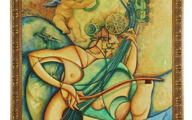 Gotay 20C Avant Grade Nude Cubist Musical Painting