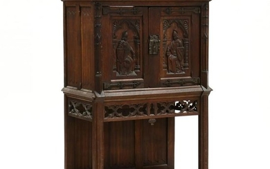 Gothic Style Carved Oak Cabinet