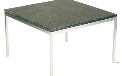 Green marble and chrome table, poss. Knoll, 30" sq
