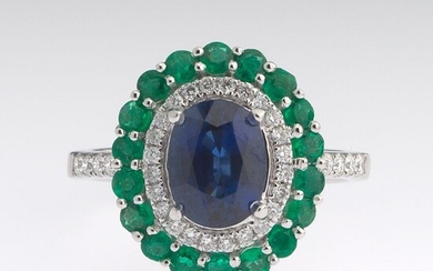 Gregg Ruth Sapphire, Diamond and Emerald Ring