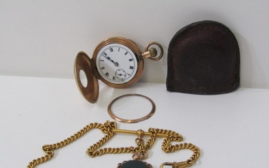 HALF HUNTER POCKET WATCH AND WATCH CHAIN, Star gold plated h...