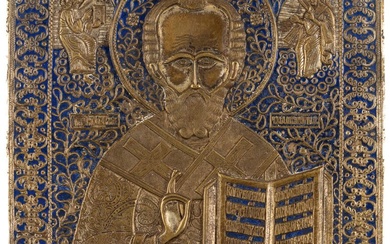 HL. NIKOLAUS, grosse russische Bronze-Ikone, 19. Jh.