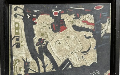 Haji WIDAYAT [indonésien] (1919/23-2002) Composition, 1992. Huile sur toile signée et datée en bas à...
