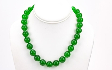 Hand Knotted Nephrite Jade 12mm Bead Necklace