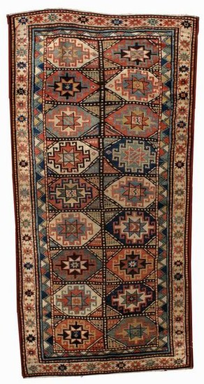 Handmade antique Caucasian Kazak Mohan rug 3.9' x 7.8'