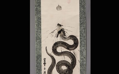 Hanging scroll calligraphy - Ink, Paper - Calligraphy - Wada Daien 和田大圓 (1858-1932) - "Ippitsu-ryu" 一筆龍 (One-stroke dragon) - With signature and seal 'Daien' 大圓 - Japan - 1900-20s (Meiji/Taisho)
