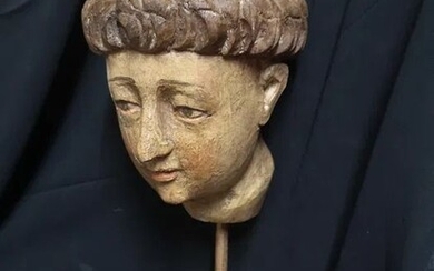 Head of Saint Anthony (Saint of rock) in wood (36 cm - 14 inches) - Wood - 18th century