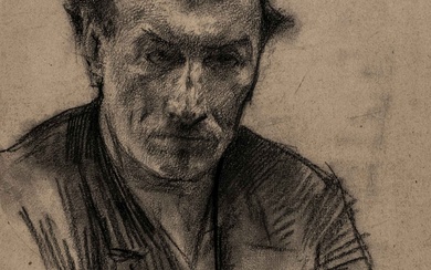 Heine, Thomas Theodor. Étude de modèle (probablement un autoportrait). Crayon de charbon sur vélin. Signé...