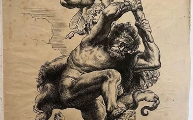Henri de GROUX (1866-1930) Hercule (d'après Rubens) Fusain sur papier, signé et annoté en bas...