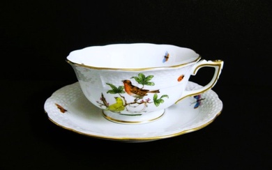 Herend - Cup and saucer (2) - Patroon "Rothschild Bird" - thee kop en schotel, groot formaat 734 - Porcelain