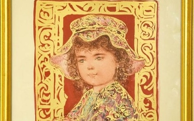 Hibel Gold Leaf Decorated Lithograph of Child