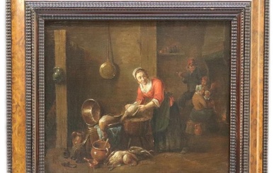 (-), Hollandse school, 18e eeuw, keukeninterieur met figuren...