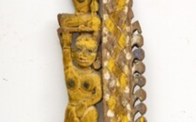 INDIA CARVED WOOD WITH PIGMENT, H 44" W 8"