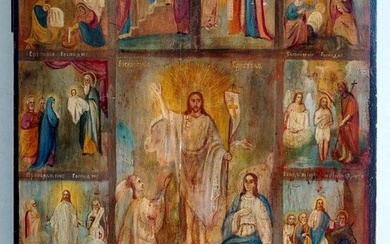 Icon - Monumental icon "The Resurrection". 19th century (62cm) - Wood, Tempera, oil