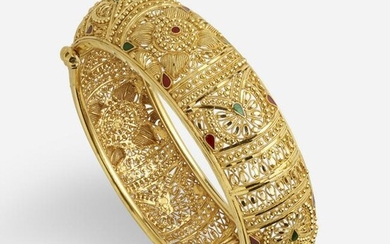 Indian gold and enamel bangle bracelet