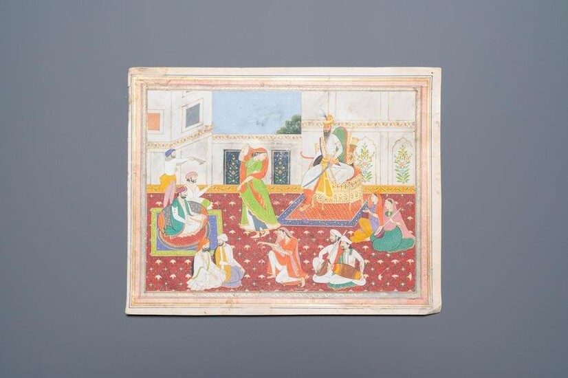 Indian school miniature: 'Audience with Maharaja Ranjit Singh', opaque pigments heightened with gold