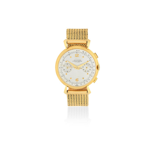 Invicta. An 18K gold manual wind chronograph bracelet watch with fancy lugs
