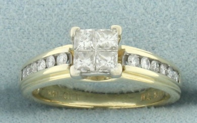 Invisible Set Diamond Engagement Ring in 14k Yellow Gold