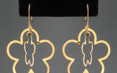 Italian 14K Yellow Gold Flower Motif Drop Earrings
