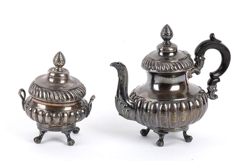 Italian silver teapot and sugar bowl - Naples, 1832-1872,...