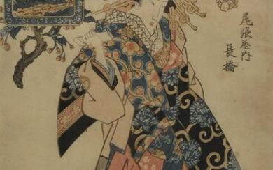 JAPON, Keisai Eisen (1790-1848), "La courtisane Nagabashi." Estampe japonaise de la maison Owari